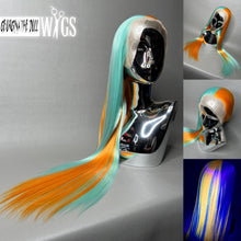 Load image into Gallery viewer, 911 Custom Colored Lace Front Wig (Large Cap, Mirror Split Dye Half Neon Citrus/Half Mint, 24 inch length) READY TO SHIP