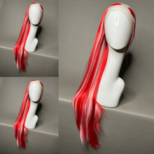 Load image into Gallery viewer, PEPPERMINT Custom Colored Lace Front Wig (Large Cap, Red w/White Hi Lights & Tinsel, 26 inch length) READY TO SHIP