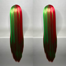 Load image into Gallery viewer, XXXMAS Custom Colored Lace Front Wig (Large Cap, Red w/Green Hi Lights, 40 inch length) READY TO SHIP