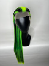 Load image into Gallery viewer, BEETLEJUICE Custom Colored Lace Front Wig (Large Cap, 13x3 Lace Front, Black w/Neon Green Hi Lights) MADE TO ORDER