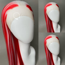 Load image into Gallery viewer, PEPPERMINT Custom Colored Lace Front Wig (Large Cap, Red w/White Hi Lights & Tinsel, 26 inch length) READY TO SHIP