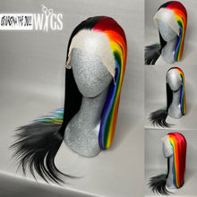 Load image into Gallery viewer, COLOR MAGIC Custom Colored Lace Front Wig (Large Cap, Split Dye Half Rainbow/Half Black, 26 inch length) READY TO SHIP