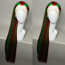 Load image into Gallery viewer, XXXMAS Custom Colored Lace Front Wig (Large Cap, Red w/Green Hi Lights, 40 inch length) READY TO SHIP