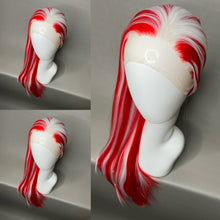 Load image into Gallery viewer, PEPPERMINT Custom Colored Lace Front Wig (Large Cap, Red w/White Hi Lights & Tinsel, 26 inch length) READY TO SHIP