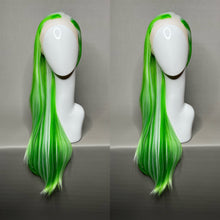 Load image into Gallery viewer, SPEARMINT Custom Colored Lace Front Wig (Large Cap, Green w/White Hi Lights & Tinsel, 26 inch length) READY TO SHIP