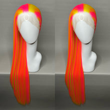 Load image into Gallery viewer, OMG SURPRISE! Custom Colored Lace Front Wig (Large Cap, Neon Pink w/Yellow Hi Lights, 40 inch length) READY TO SHIP