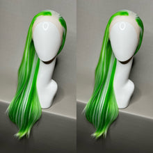 Load image into Gallery viewer, SPEARMINT Custom Colored Lace Front Wig (Large Cap, Green w/White Hi Lights & Tinsel, 26 inch length) READY TO SHIP