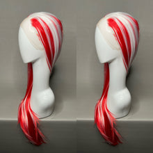 Load image into Gallery viewer, PEPPERMINT Custom Colored Lace Front Wig (Large Cap, Red w/White Hi Lights & Tinsel, 26 inch length) READY TO SHIP