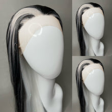 Load image into Gallery viewer, FROSTBITE Custom Colored Lace Front Wig (Large Cap, White w/Black & Grey Lo Lights Tinsel, 26 inch length) READY TO SHIP