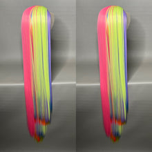 Load image into Gallery viewer, KAWAII QT Custom Colored Lace Front Wig (Large Cap, Split Dye Half Bubble Gum Pink/Half Pastel Rainbow, 40 inch length) READY TO SHIP