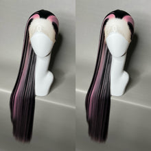 Load image into Gallery viewer, VAMPIRE HEART Custom Colored Lace Front Wig (Large Cap, Black w/Pastel Pink Hi Lights, 40 inch length) READY TO SHIP