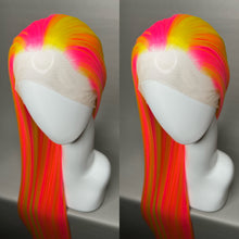Load image into Gallery viewer, OMG SURPRISE! Custom Colored Lace Front Wig (Large Cap, Neon Pink w/Yellow Hi Lights, 40 inch length) READY TO SHIP