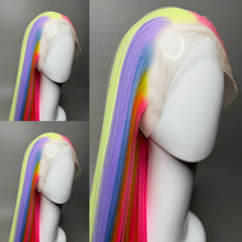 Load image into Gallery viewer, KAWAII QT Custom Colored Lace Front Wig (Large Cap, Split Dye Half Bubble Gum Pink/Half Pastel Rainbow, 40 inch length) READY TO SHIP
