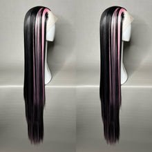 Load image into Gallery viewer, VAMPIRE HEART Custom Colored Lace Front Wig (Large Cap, Black w/Pastel Pink Hi Lights, 40 inch length) READY TO SHIP