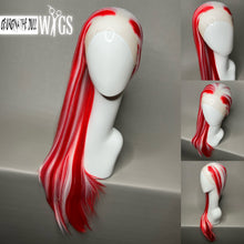 Load image into Gallery viewer, PEPPERMINT Custom Colored Lace Front Wig (Large Cap, Red w/White Hi Lights & Tinsel, 26 inch length) READY TO SHIP