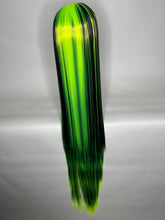 Load image into Gallery viewer, BEETLEJUICE Custom Colored Lace Front Wig (Large Cap, 13x3 Lace Front, Black w/Neon Green Hi Lights) MADE TO ORDER