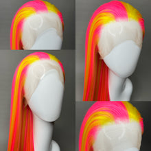 Load image into Gallery viewer, OMG SURPRISE! Custom Colored Lace Front Wig (Large Cap, Neon Pink w/Yellow Hi Lights, 40 inch length) READY TO SHIP
