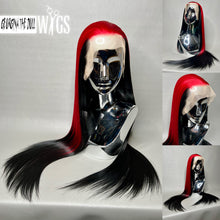 Load image into Gallery viewer, BLOODY MARY Custom Colored Lace Front Wig (Large Cap, Black w/Red Skunk Hi Light, 26 inch length) READY TO SHIP
