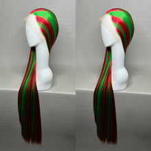 Load image into Gallery viewer, XXXMAS Custom Colored Lace Front Wig (Large Cap, Red w/Green Hi Lights, 40 inch length) READY TO SHIP