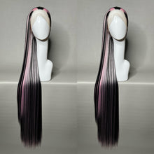 Load image into Gallery viewer, VAMPIRE HEART Custom Colored Lace Front Wig (Large Cap, Black w/Pastel Pink Hi Lights, 40 inch length) READY TO SHIP
