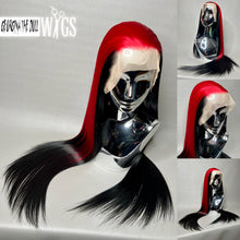 Load image into Gallery viewer, BLOODY MARY Custom Colored Lace Front Wig (Large Cap, Black w/Red Skunk Hi Light, 26 inch length) READY TO SHIP