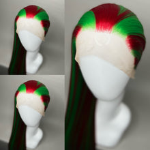 Load image into Gallery viewer, XXXMAS Custom Colored Lace Front Wig (Large Cap, Red w/Green Hi Lights, 40 inch length) READY TO SHIP