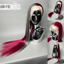 Load image into Gallery viewer, SCARLET SECRET Custom Colored Lace Front Wig (Large Cap, Mirror Split Dye Half Maroon/Half Dark Grey, 24 inch length) READY TO SHIP
