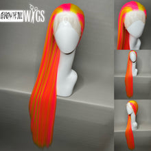 Load image into Gallery viewer, OMG SURPRISE! Custom Colored Lace Front Wig (Large Cap, Neon Pink w/Yellow Hi Lights, 40 inch length) READY TO SHIP