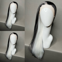 Load image into Gallery viewer, FROSTBITE Custom Colored Lace Front Wig (Large Cap, White w/Black & Grey Lo Lights Tinsel, 26 inch length) READY TO SHIP
