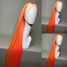 Load image into Gallery viewer, OMG SURPRISE! Custom Colored Lace Front Wig (Large Cap, Neon Pink w/Yellow Hi Lights, 40 inch length) READY TO SHIP