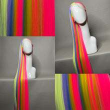 Load image into Gallery viewer, KAWAII QT Custom Colored Lace Front Wig (Large Cap, Split Dye Half Bubble Gum Pink/Half Pastel Rainbow, 40 inch length) READY TO SHIP