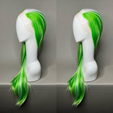 Load image into Gallery viewer, SPEARMINT Custom Colored Lace Front Wig (Large Cap, Green w/White Hi Lights & Tinsel, 26 inch length) READY TO SHIP
