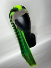 Load image into Gallery viewer, BEETLEJUICE Custom Colored Lace Front Wig (Large Cap, 13x3 Lace Front, Black w/Neon Green Hi Lights) MADE TO ORDER