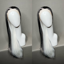 Load image into Gallery viewer, FROSTBITE Custom Colored Lace Front Wig (Large Cap, White w/Black & Grey Lo Lights Tinsel, 26 inch length) READY TO SHIP