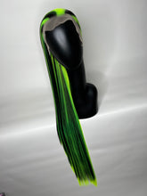 Load image into Gallery viewer, BEETLEJUICE Custom Colored Lace Front Wig (Large Cap, 13x3 Lace Front, Black w/Neon Green Hi Lights) MADE TO ORDER