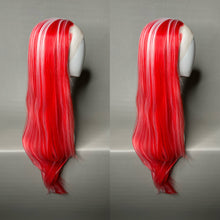 Load image into Gallery viewer, PEPPERMINT Custom Colored Lace Front Wig (Large Cap, Red w/White Hi Lights & Tinsel, 26 inch length) READY TO SHIP
