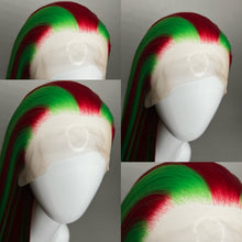 Load image into Gallery viewer, XXXMAS Custom Colored Lace Front Wig (Large Cap, Red w/Green Hi Lights, 40 inch length) READY TO SHIP