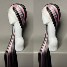 Load image into Gallery viewer, VAMPIRE HEART Custom Colored Lace Front Wig (Large Cap, Black w/Pastel Pink Hi Lights, 40 inch length) READY TO SHIP