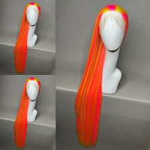 Load image into Gallery viewer, OMG SURPRISE! Custom Colored Lace Front Wig (Large Cap, Neon Pink w/Yellow Hi Lights, 40 inch length) READY TO SHIP