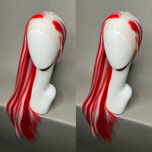 Load image into Gallery viewer, PEPPERMINT Custom Colored Lace Front Wig (Large Cap, Red w/White Hi Lights & Tinsel, 26 inch length) READY TO SHIP