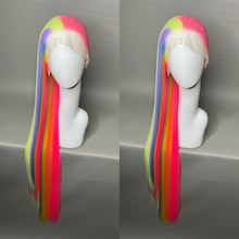 Load image into Gallery viewer, KAWAII QT Custom Colored Lace Front Wig (Large Cap, Split Dye Half Bubble Gum Pink/Half Pastel Rainbow, 40 inch length) READY TO SHIP