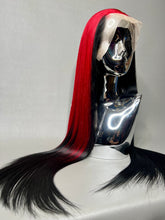 Load image into Gallery viewer, BLOODY MARY Custom Colored Lace Front Wig (Large Cap, Black w/Red Skunk Hi Light, 26 inch length) READY TO SHIP