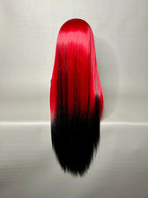 Load image into Gallery viewer, BLOODY MARY Custom Colored Lace Front Wig (Large Cap, Black w/Red Skunk Hi Light, 26 inch length) READY TO SHIP