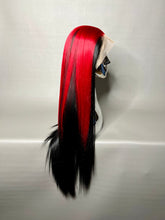 Load image into Gallery viewer, BLOODY MARY Custom Colored Lace Front Wig (Large Cap, Black w/Red Skunk Hi Light, 26 inch length) READY TO SHIP