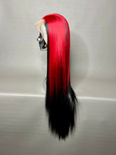 Load image into Gallery viewer, BLOODY MARY Custom Colored Lace Front Wig (Large Cap, Black w/Red Skunk Hi Light, 26 inch length) READY TO SHIP