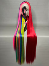 Load image into Gallery viewer, RRR PRIDE Custom Colored Lace Front Wig (13x6 Frontal,Large Cap, Split Dye Half Red/Half Rainbow, 40 inch length) MADE TO ORDER