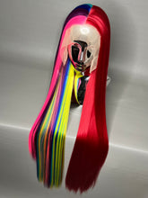 Load image into Gallery viewer, RRR PRIDE Custom Colored Lace Front Wig (13x6 Frontal,Large Cap, Split Dye Half Red/Half Rainbow, 40 inch length) MADE TO ORDER