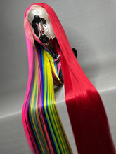 Load image into Gallery viewer, RRR PRIDE Custom Colored Lace Front Wig (13x6 Frontal,Large Cap, Split Dye Half Red/Half Rainbow, 40 inch length) MADE TO ORDER