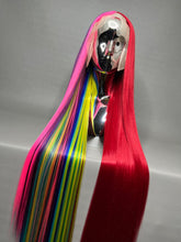 Load image into Gallery viewer, RRR PRIDE Custom Colored Lace Front Wig (13x6 Frontal,Large Cap, Split Dye Half Red/Half Rainbow, 40 inch length) MADE TO ORDER