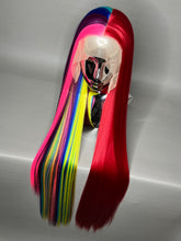 Load image into Gallery viewer, RRR PRIDE Custom Colored Lace Front Wig (13x6 Frontal,Large Cap, Split Dye Half Red/Half Rainbow, 40 inch length) MADE TO ORDER